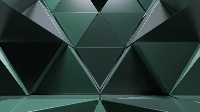 Abstract geometric triangular pattern in teal green with light reflection revealing structure and depth
