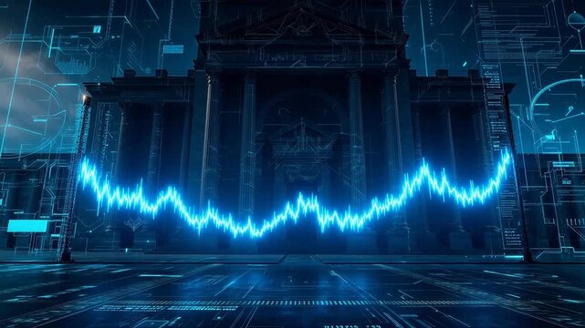 Futuristic building with digital wave symbolizing luxury, elegance, and premium quality