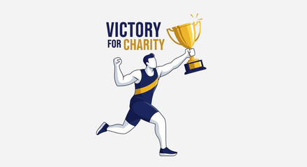 Fototapeta premium Victorious Runner Celebrates Charitable Achievement Holding Golden Trophy