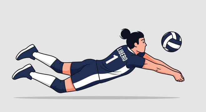 Volleyball Player Performing Dive Action To Save The Ball In Detailed Illustration