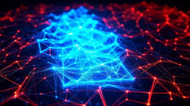 Abstract digital network with blue and red lights for educational projects and academic promotions