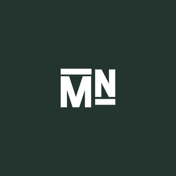 White MN logo on dark green background