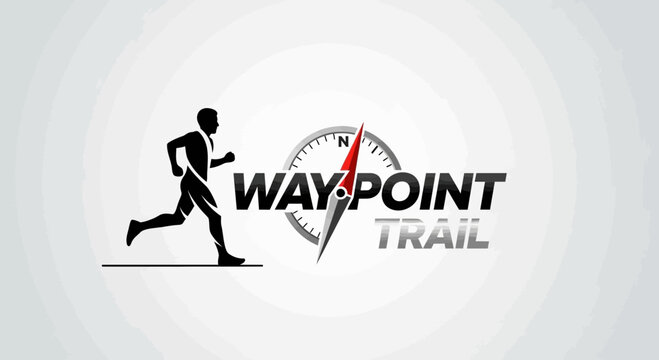 Waypoint Trail Logo Depicting Sporty Running Silhouette And Compass Navigation