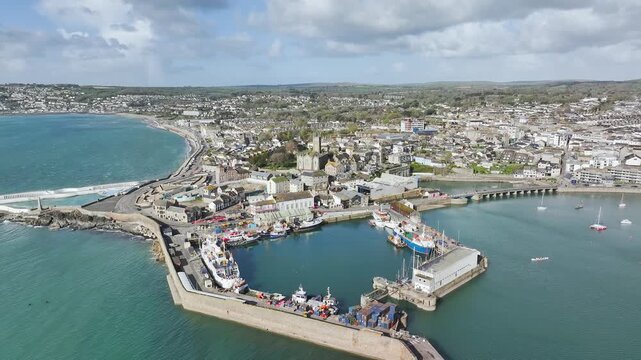 Penzance Harbour from a drone, Cornwall, England