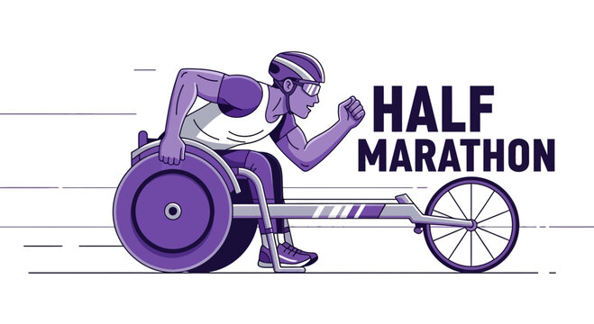 Wheelchair Runner Racing In A Half Marathon Competition For Sport Concept Design