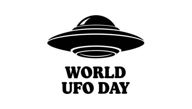World UFO Day logo concept with black flying saucer silhouette and typography