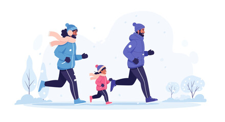 Naklejka premium Winter Family Fun: Running Through The Snow Enjoying The Snowy Season Together