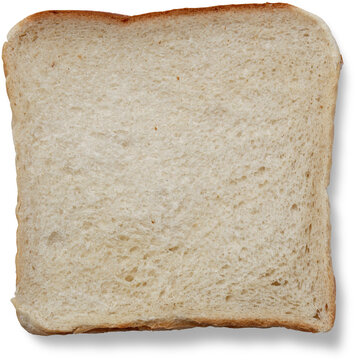 Bread slice rests against a clean white background to showcase the soft texture of the baked wheat product.