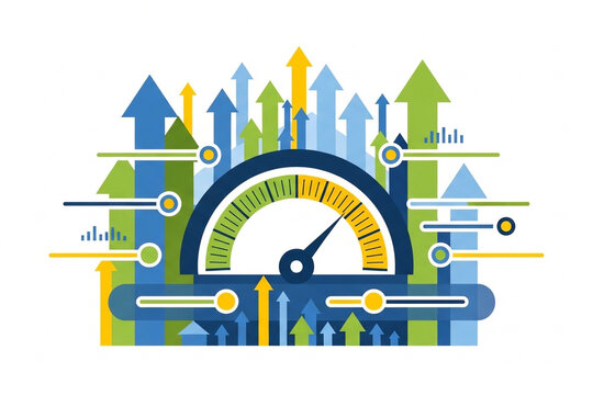 Performance Gauge with Upward Arrows, Business Growth Analytics Dashboard Concept