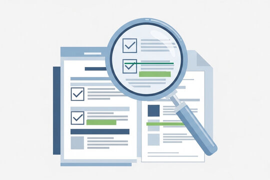 Magnifying Glass Checklist Review Illustration, Business Audit Inspection Concept