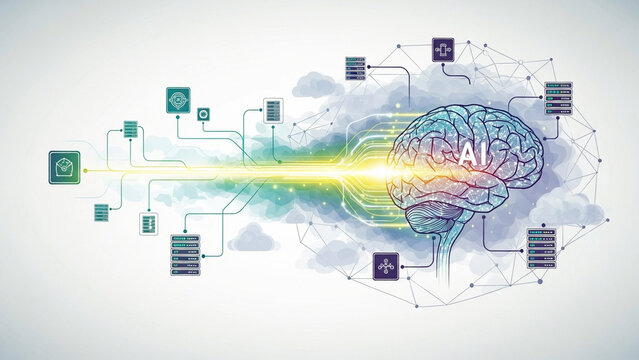 Artificial Intelligence Brain Network Illustration, Digital Neural Technology Concept