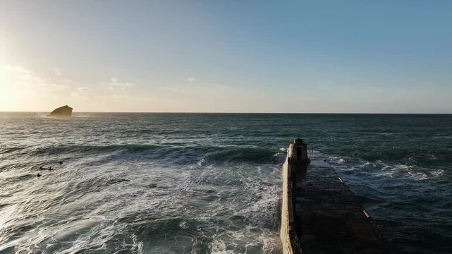 Seascape at storm from a drone, Portreath, Redruth, Cornwall