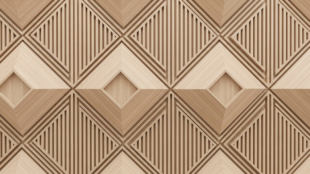 Wooden Diamond Geometric Pattern Texture, Modern Abstract Wood Wall Background