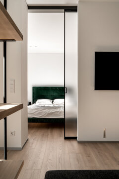 Apartment in contemporary style with colorful bed