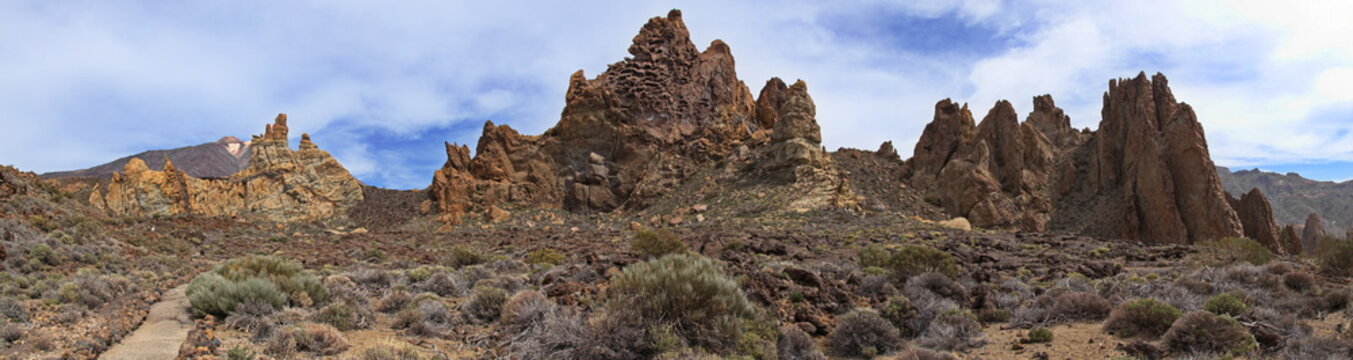 Rock formation at the hiking track "Sendero 3" through Roques de Garcia in Teide National Park on Tenerife, Canary, Canary Islands, Spain, Europe

