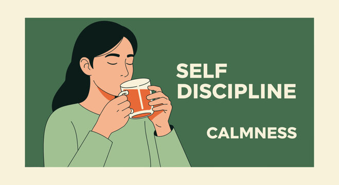 Woman Drinking Tea Demonstrates Self-Discipline and Experience Peaceful Calming Moments
