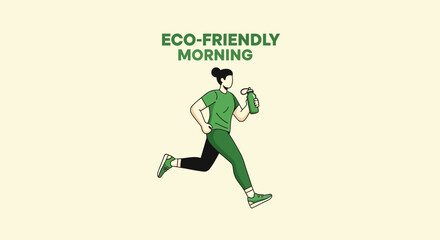 Fototapeta premium Woman Exercising With Water Bottle In Eco-Friendly Morning Illustration