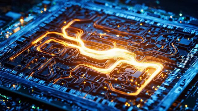 Circuit board with glowing pathways perfect for social media campaigns and vlogs