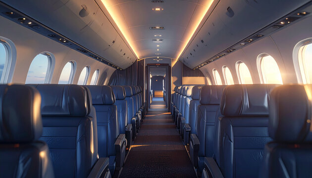 Airplane interior view with sunlight