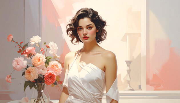 Elegant woman with flowers