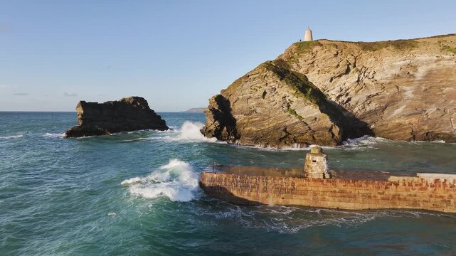 Seascape at storm from a drone, Portreath, Redruth, Cornwall
