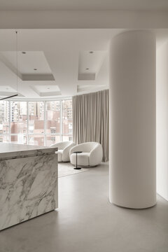 Light apartment in contemporary style with column