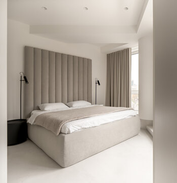 Light apartment in contemporary style with column