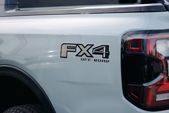 KIROV, RUSSIA - APRIL 14, 2026 Ford fx4 logo, close up view, car dealer and manufacturer, global automobile manufacture