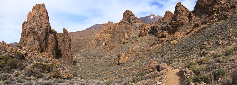 Rock formation at the hiking track "Sendero 3" through Roques de Garcia in Teide National Park on Tenerife, Canary, Canary Islands, Spain, Europe
