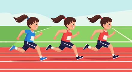 Fototapeta premium Young Athletes Compete in a Sprint Race on Track and Field Running Competition