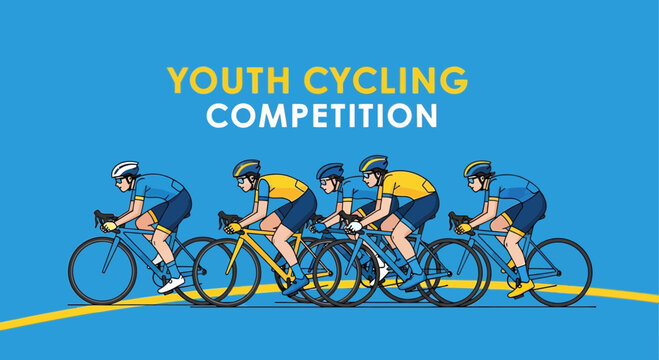Youth Cyclists Compete in Dynamic Race Depicting Energetic Cycling Event Illustration