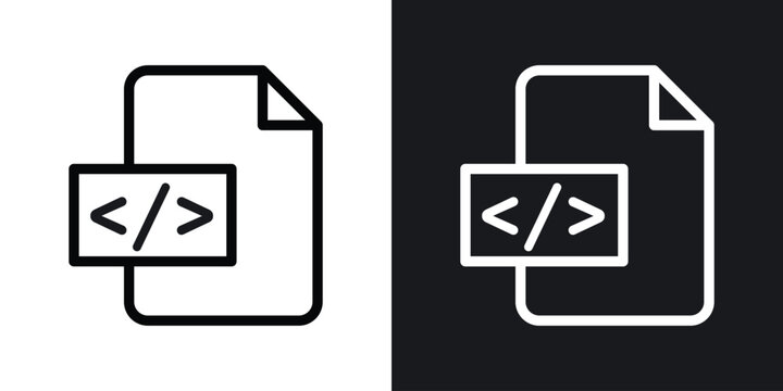 HTML script icons set in black and white stroke lines