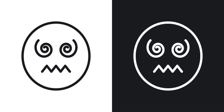 Hypnotized emoji icons set in black and white stroke lines