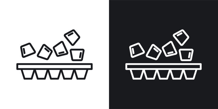 Ice cube plastic container icons set in black and white stroke lines