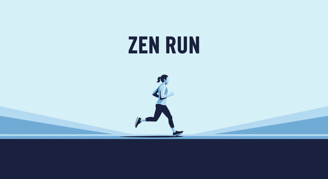 Zen Run: A Minimalist Design Showing a Runner in Peaceful Moment of Exercise
