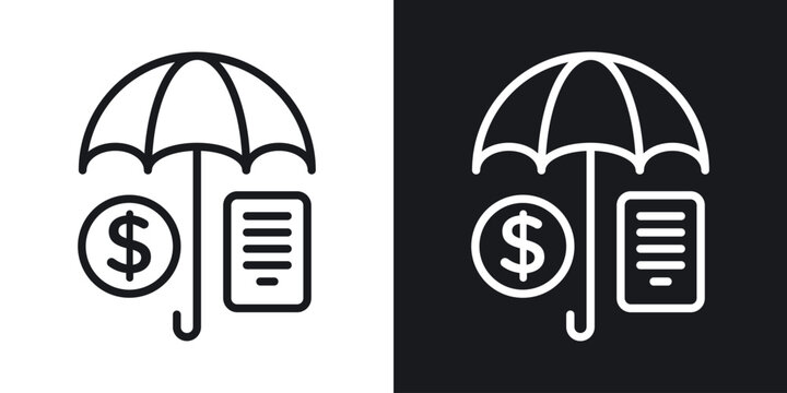 Insurance policy icons set in black and white stroke lines