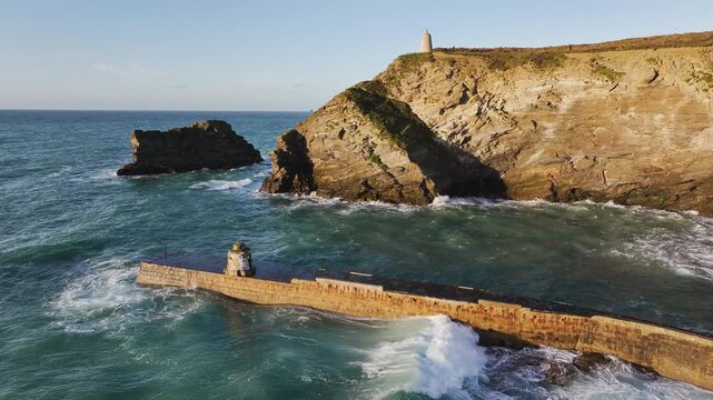 Seascape at storm from a drone, Portreath, Redruth, Cornwall