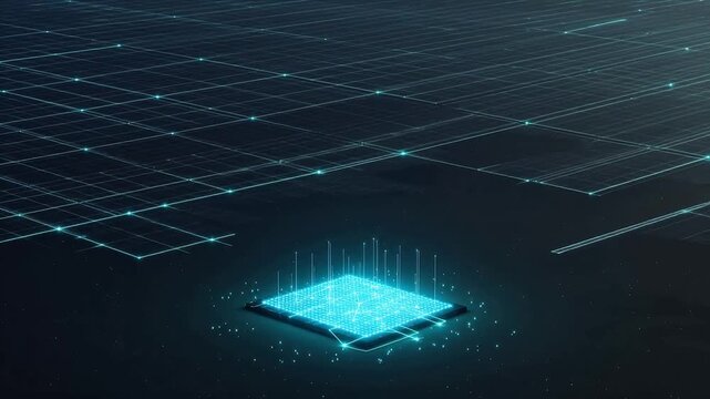 Digital grid with glowing square emphasizing teamwork and professional collaboration