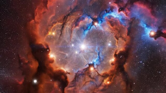 Vibrant cosmic nebula with glowing stars in deep outer space