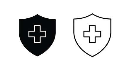 Fototapeta premium Two shield icons with a medical cross one filled and one outlined