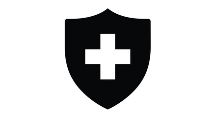 Fototapeta premium Black shield with a white swiss cross a symbol of protection