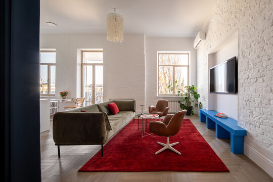 Apartment in contemporary style with colorful furniture