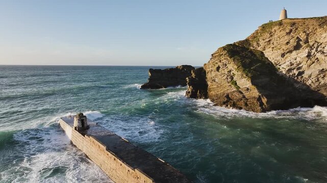 Seascape at storm from a drone, Portreath, Redruth, Cornwall