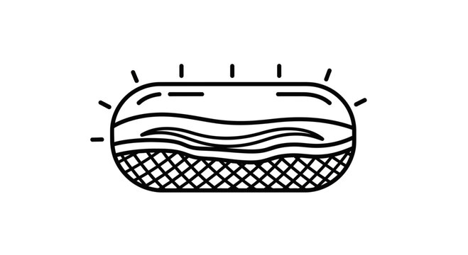 Hand-drawn icon of a delicious eclair pastry with chocolate glaze and waffle pattern base