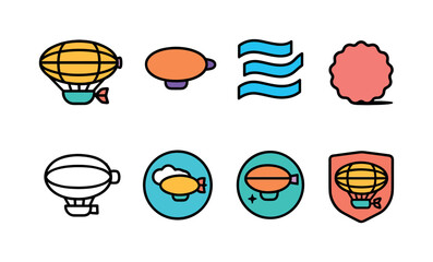 Collection of retro airship and blimp icons in a simple, colorful, flat design style © BlaBla Car
