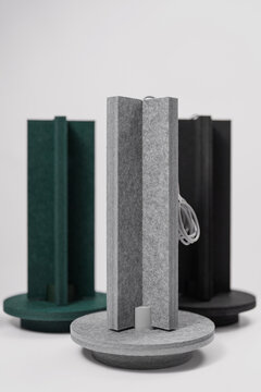 Closeup view at multicolored textured geometrical lamps