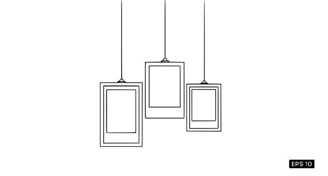 Three Hanging Photo Frames Vector Illustration Set