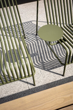 Closeup view of outdoor terrace with furniture