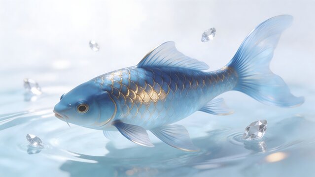 Blue and gold ornamental fish in water