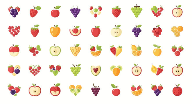 Colorful fruit icons on white background.